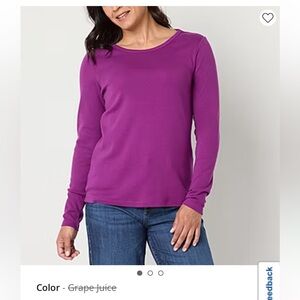 St. John's Bay Womens Crew Neck Long Sleeve T-Shirt Size L